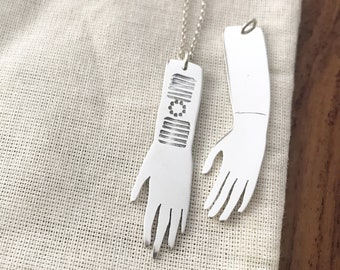 hand necklace / statement pendant / mexico inspired jewellery / day of the dead silver necklace / quirky hand necklace