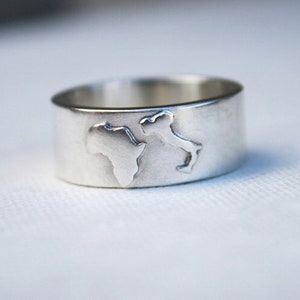 silver country ring personalized with 2 countries or states / unique chunky wedding ring image 1