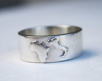 silver country ring personalized with 2 countries or states / unique chunky wedding ring