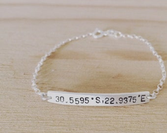 name bracelet / personalized silver bar bracelet /  custom name bracelet / coordinates bracelet