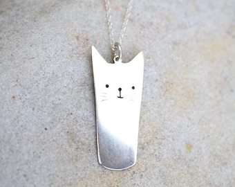 kitty pendant / cat necklace / cat pendant / sterling silver cat cartoon jewelry / anime inspired