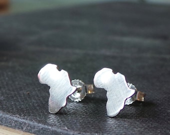 silver Africa stud earrings / handmade African jewelry / map of Africa earrings / Africa travel gift