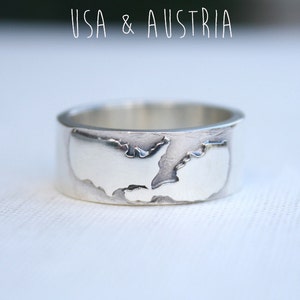 silver country ring personalized with 2 countries or states / unique chunky wedding ring image 2