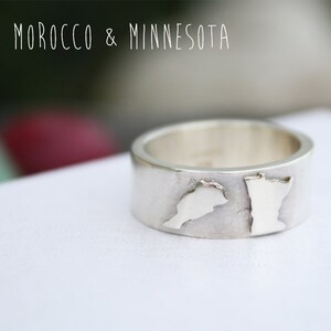 silver country ring personalized with 2 countries or states / unique chunky wedding ring image 3