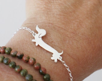 Dachshund bracelet / sausage dog bracelet / silver stacking bracelet / layering dog bracelet / gift for Dachshund lovers / Daxie jewelry