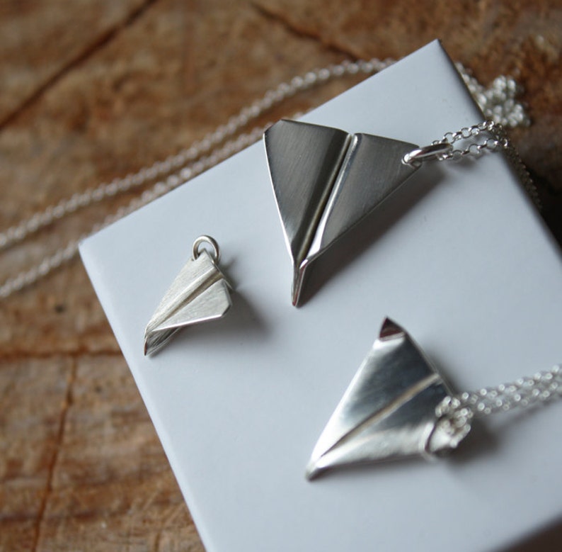 Silver paper plane paper aeroplane necklace airplane necklace Etsy