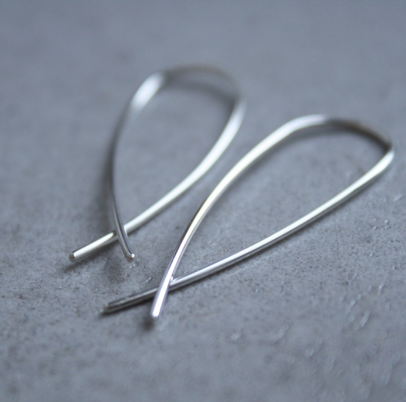 minimalist ear hooks arc earrings fish earring silver hook earrings solid silver wire dangles