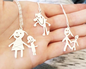 Sterling Silver Kids Art Necklace: Custom Child Drawing Pendant