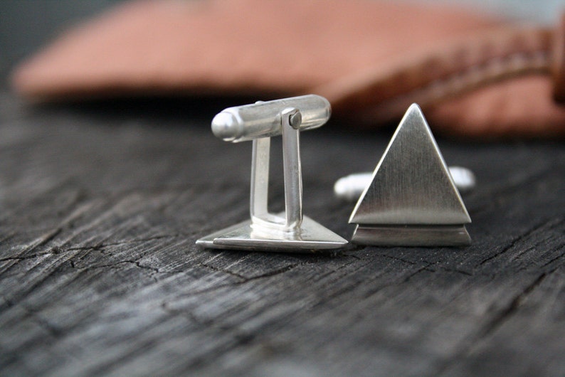 mens cufflinks chevron triangle cufflinks sterling silver cuff links guys jewelry goomsmen best man gift image 3