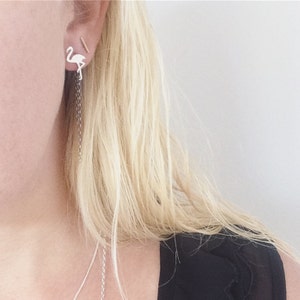 flamingo earrings / silver flamingo studs / tropical jewelry image 4