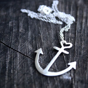 dainty anchor necklace / sterling silver anchor pendant with heart detail / delicate nautical jewelry
