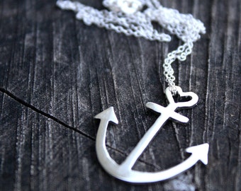 anchor necklace / sterling silver anchor pendant with heart detail / delicate nautical jewelry