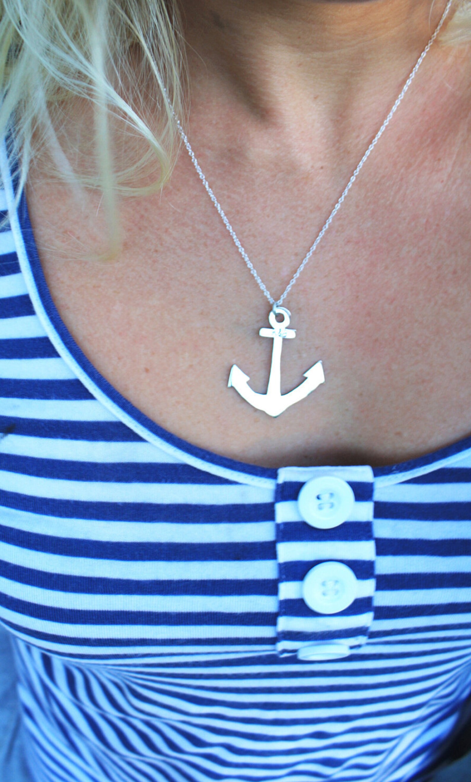 Anchor Necklace Sterling Silver Anchor Nautical Jewelry Large Etsy