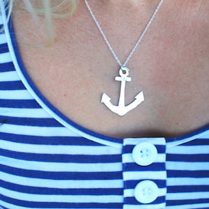 large silver anchor necklace / personalised anchor silhouette pendant / nautical theme jewelry