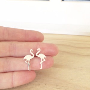 flamingo earrings / silver flamingo studs / tropical jewelry image 2