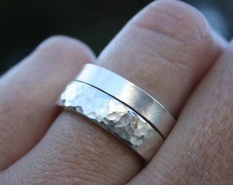 hammered silver ring / 5.5mm thick band / textured silver ring / chunky ring set