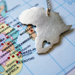 Africa necklace / 925 sterling silver African map with heart image 1