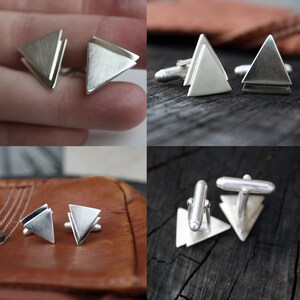 mens cufflinks chevron triangle cufflinks sterling silver cuff links guys jewelry goomsmen best man gift image 4