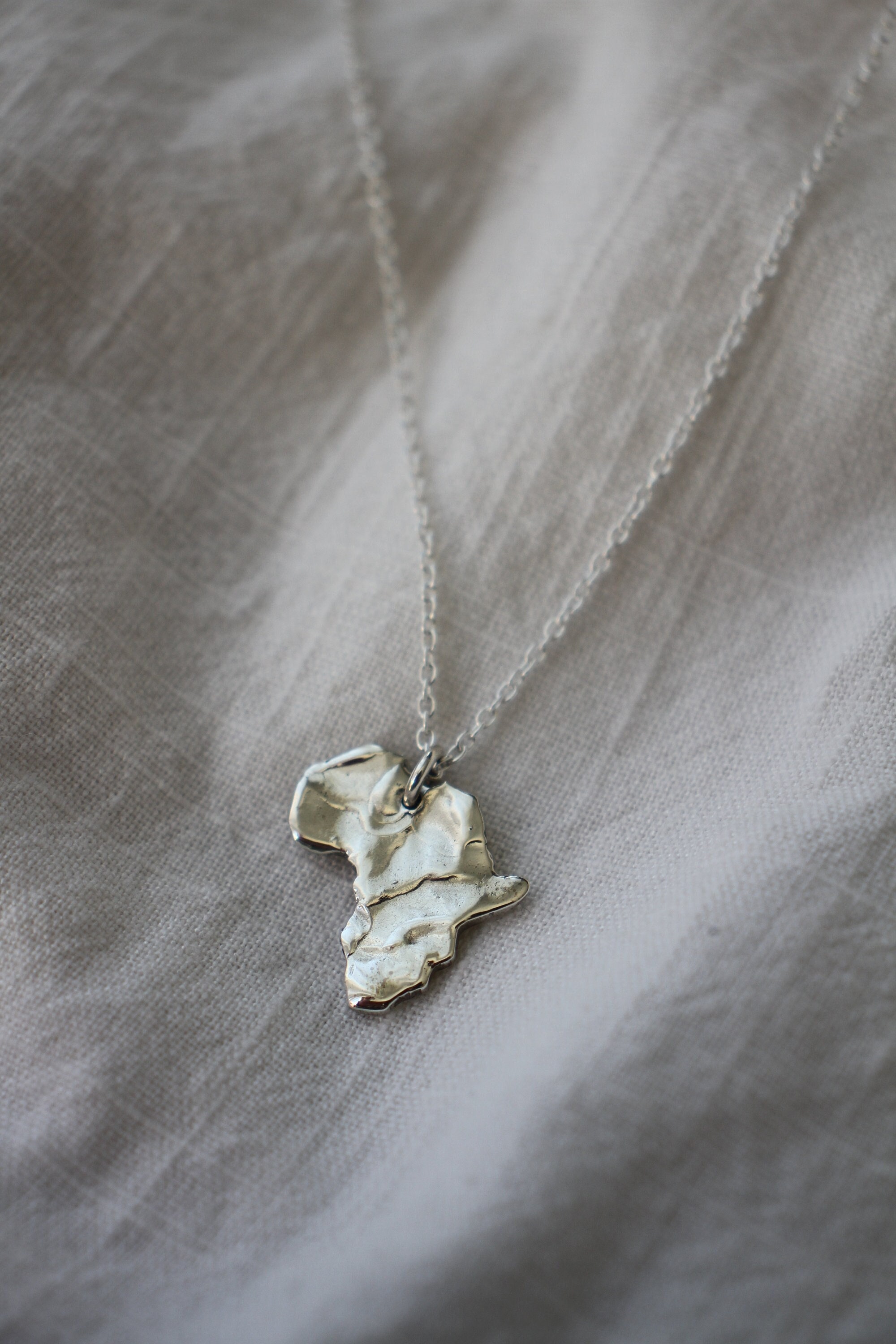 Organic Textured Africa Necklace – Solid Sterling Silver Pendant | Gift for Travelers & Africa Lovers