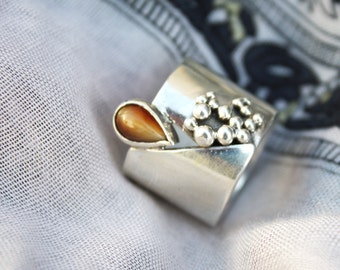 statement gemstone ring / red tigers eye / handmade organic ring / teardrop gemstone / granulated ring