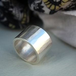 wide hammered ring / textured silver band with matt silver patina / chunky statement ring with organic texture handmade for men or women