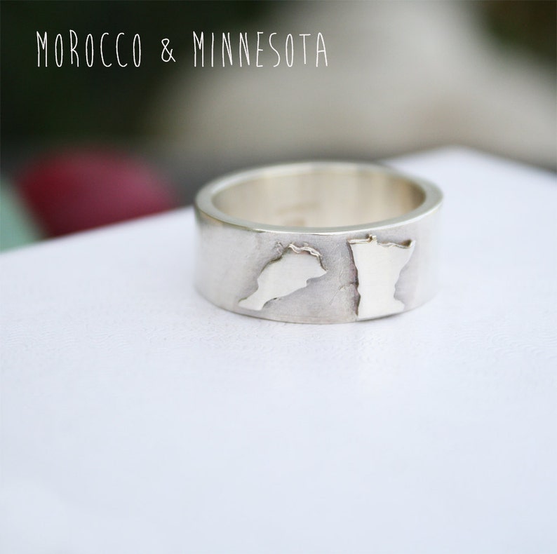 silver country ring personalized with 2 countries or states / unique chunky wedding ring image 3