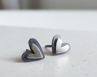 heart stud earrings contrasting hearts everyday studs girlfriend gift love jewelry