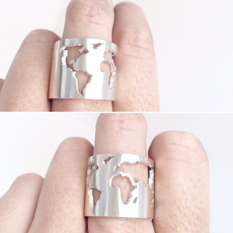 World map ring / travellers ring / world ring / silver globe Etsy