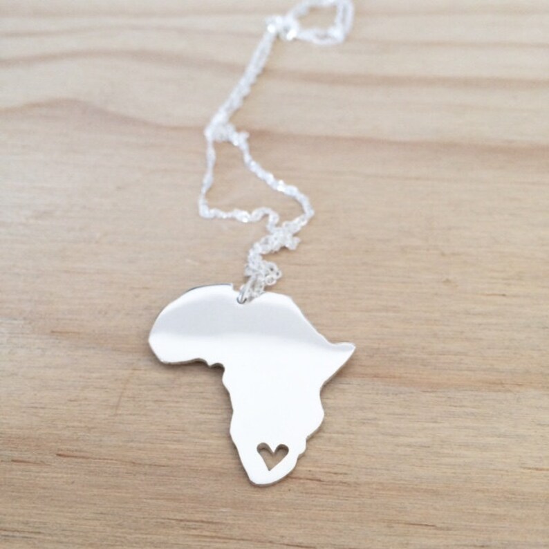 Africa necklace / 925 sterling silver African map with heart image 3