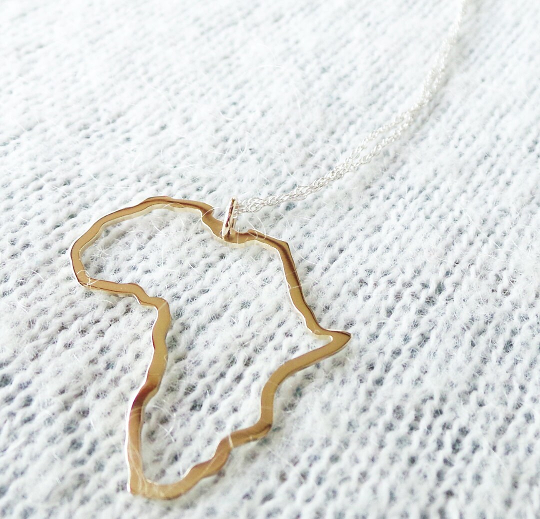 Gold Africa Pendant / Yellow Gold Africa Necklace / Solid Gold Etsy
