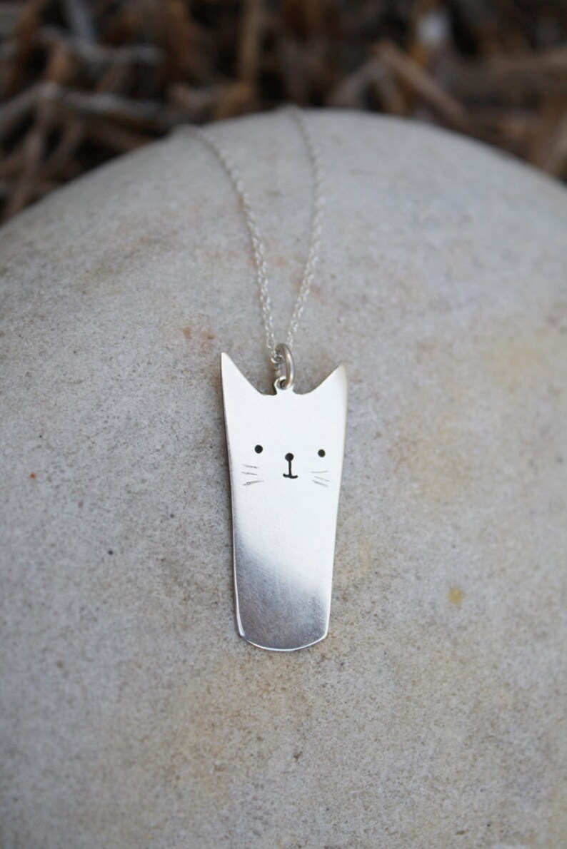 Kitty pendant / cat necklace / cat pendant / sterling silver Etsy