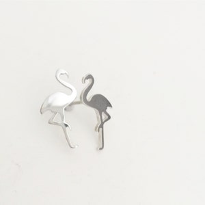 flamingo earrings / silver flamingo studs / tropical jewelry image 5