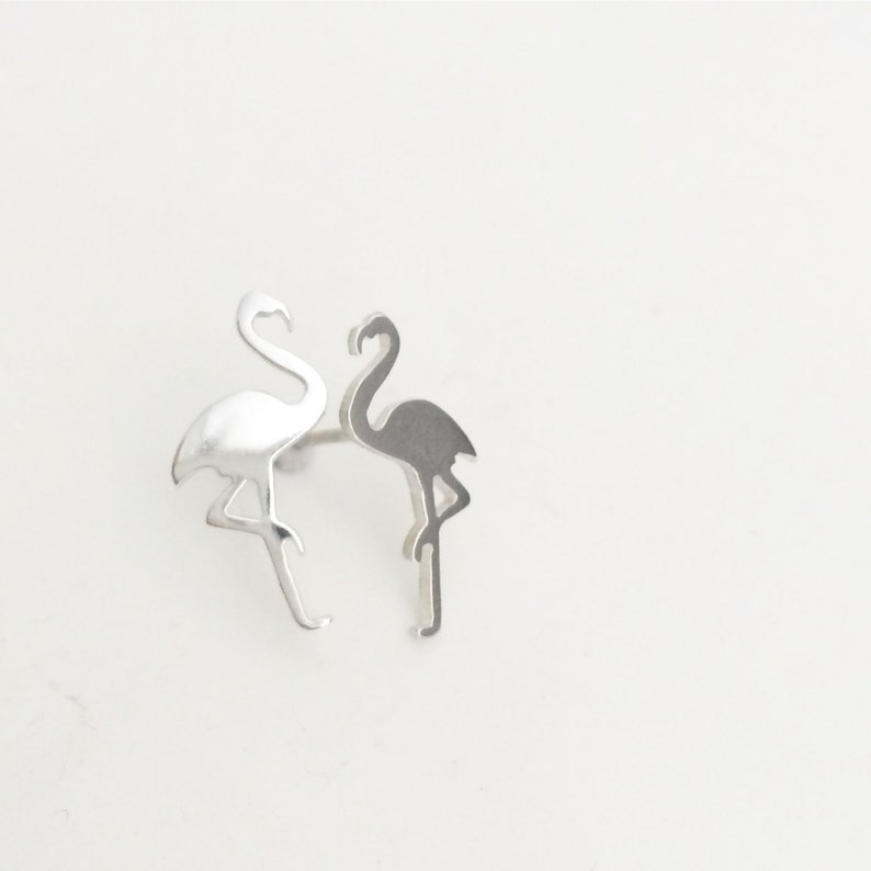 flamingo earrings / silver flamingo studs / tropical jewelry image 5