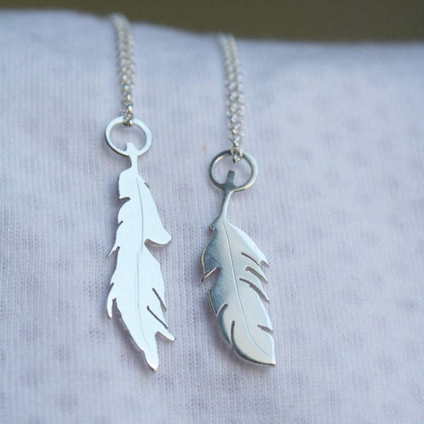 feather pendant silver feather necklace handmade feather necklace tiny feathers tropical jewelry
