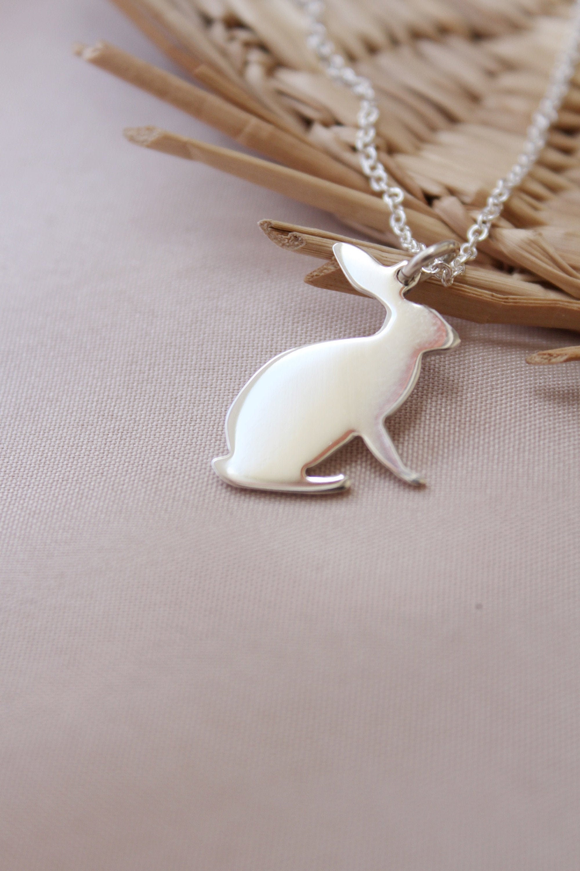 Sterling Silver Hare Necklace: Hand Sawn Rabbit Pendant, 45cm