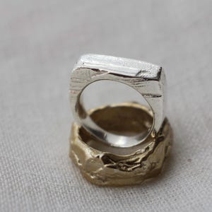 heavy textured rectangular signet ring sand cast in sterling silver / organic style wedding or stacking ring