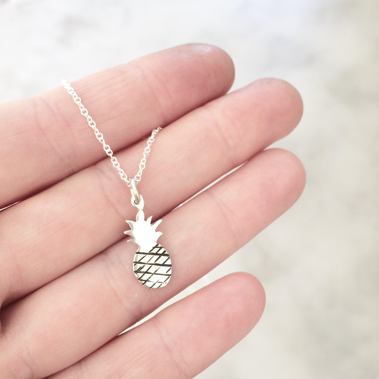 Pineapple Necklace / Tiny Silver Pineapple Pendant / Tropical Etsy