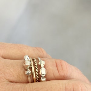 3 stone faceted rock stacking ring / silver facet nugget ring / alternative wedding proposal