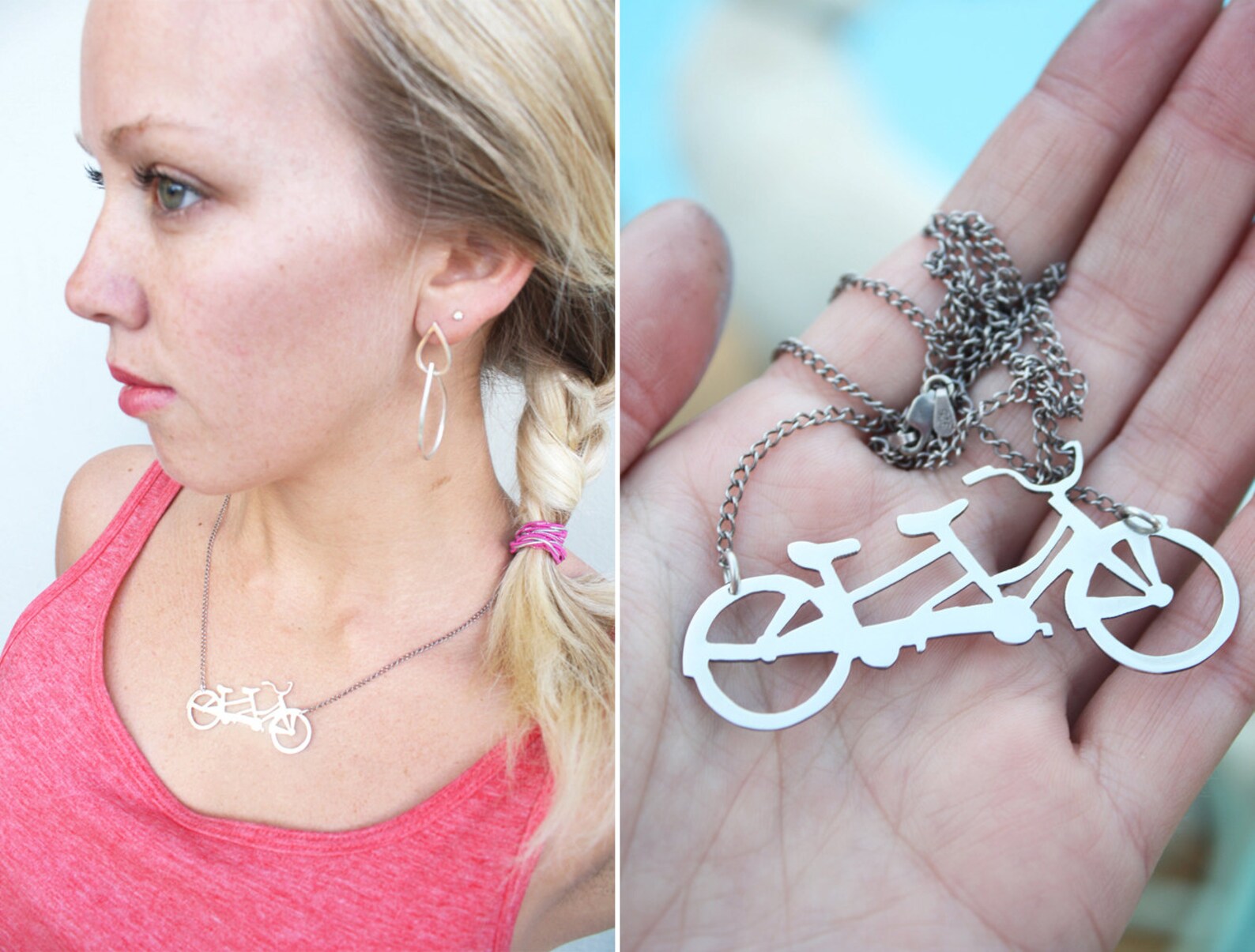 Bicycle Necklace Tandem Bike Pendant Sterling Silver Handmade Etsy