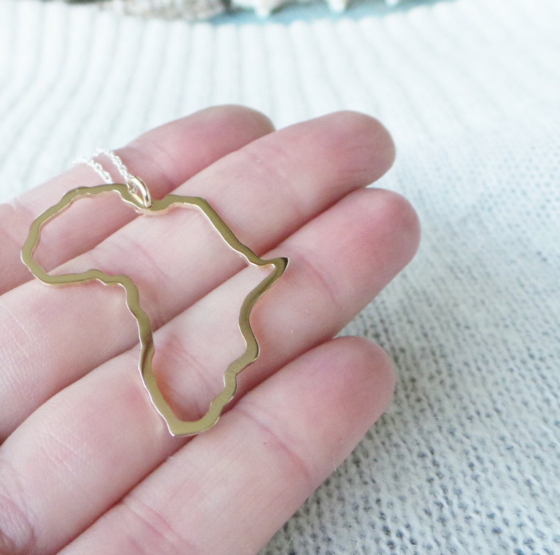 Gold Africa Pendant / Yellow Gold Africa Necklace / Solid Gold Etsy