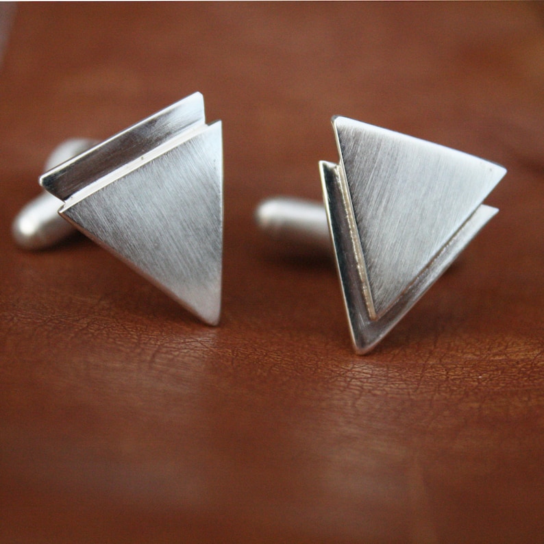 mens cufflinks chevron triangle cufflinks sterling silver cuff links guys jewelry goomsmen best man gift image 2