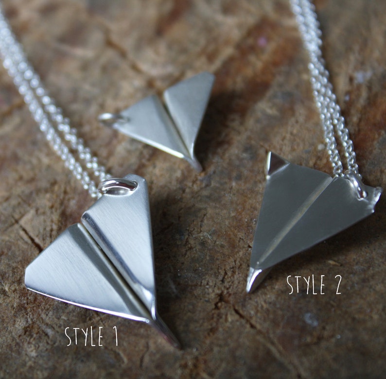 Silver paper plane paper aeroplane necklace airplane necklace Etsy