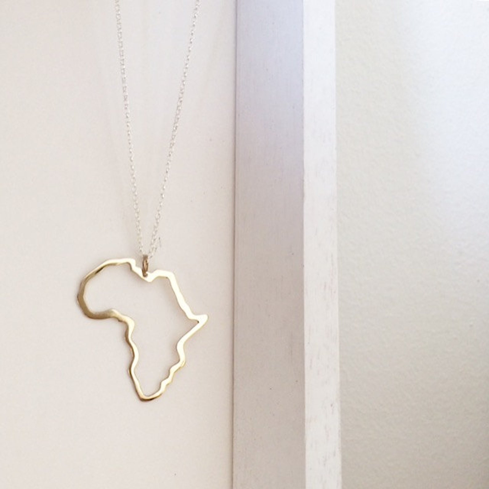 Gold Africa Pendant / Yellow Gold Africa Necklace / Solid Gold Etsy
