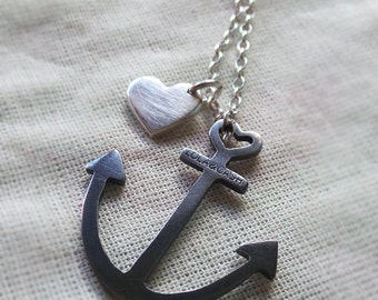 anchor necklace black anchor anchor with heart charm sterling silver jewelry