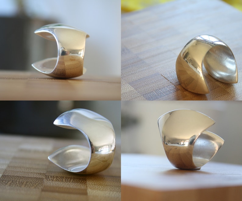 large chunky silver ring / adjustable statement ring / heavy silver ring / unique show stopper / open clam ring image 5