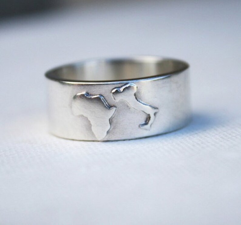 silver country ring personalized with 2 countries or states / unique chunky wedding ring image 1