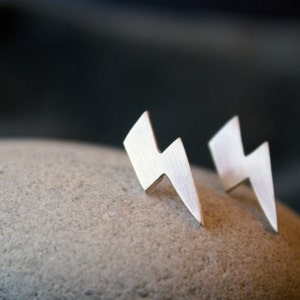 lightning bolt earrings / silver lightning studs / lightning earrings / weather jewelry / quirky earrings / statement earrings