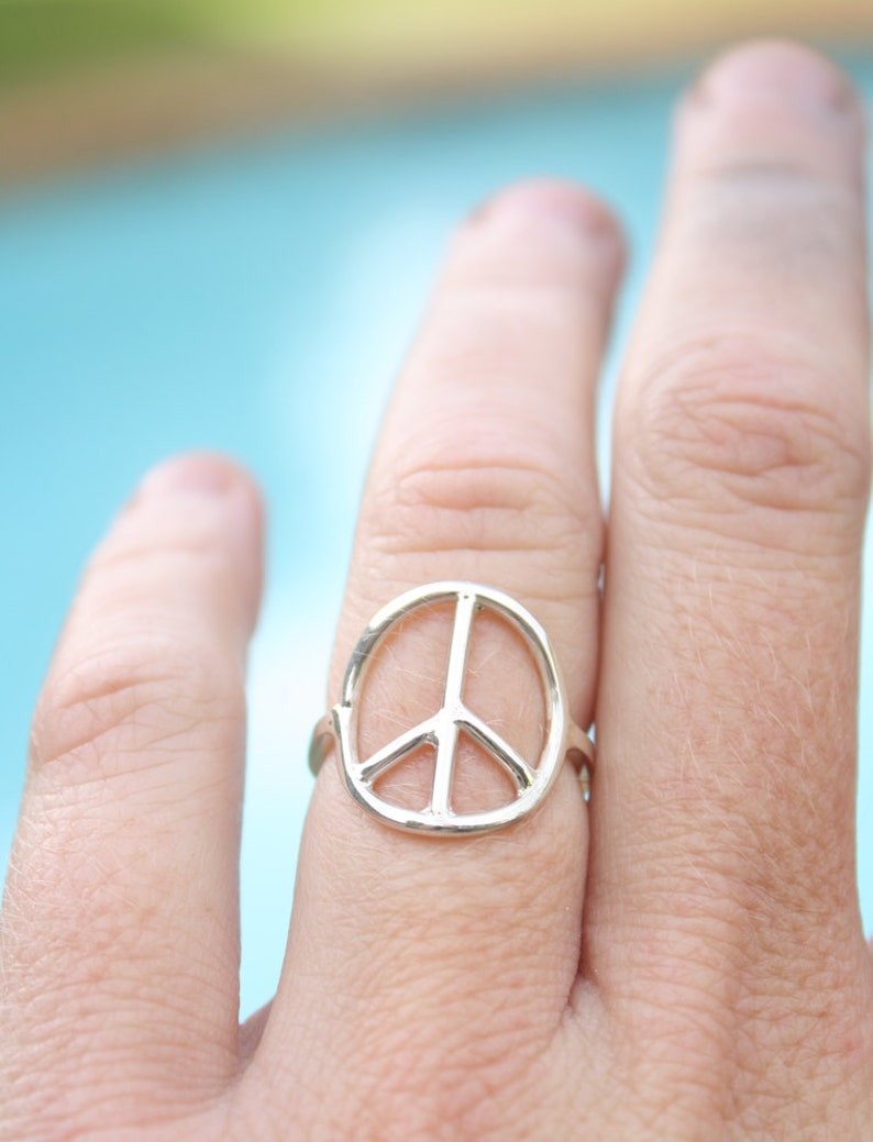 Peace Ring / Silver Peace Sign Ring / Delicate Ring / Boho Etsy UK