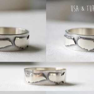 silver country ring personalized with 2 countries or states / unique chunky wedding ring image 5