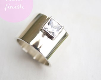 chunky silver ring / edgy statement ring / square stone ring / bold ring / unique engagement ring
